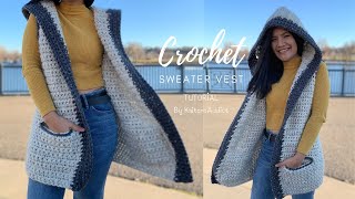 Crochet Vest Tutorial  Crochet Sweater Vest With Hood  Crochet Vest With Buttons [upl. by Cerracchio784]