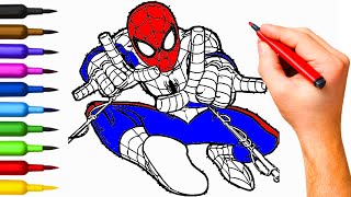 Flying Spider Man Coloring Book  SpiderMan Painting And Coloring Session [upl. by Kenna]