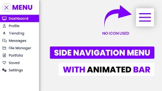 Sidebar Navigation Menu With Animated Toggle Bar Using HTML And CSS  CSS Side Navbar Menu [upl. by Ger722]