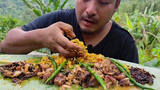 Northeast mukbang  garlic fried rice smoked meat frog and grasshopper [upl. by Sherburne623]