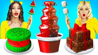 Chocolate Fountain Fondue Challenge  Eating Only Expensive vs Cheap Sweets by XChallenge [upl. by Cohlette]