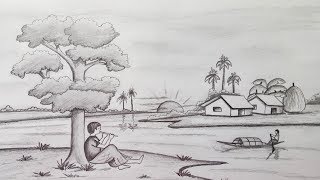 How to draw Scenery  Landscape by pencil sketchStep by step easy draw [upl. by Pearle]