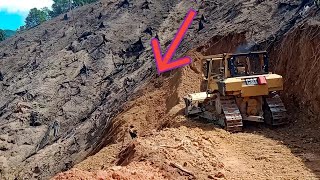 Very extreme paving the way on the edge of the abyss CAT BULLDOZER D6R XL does a very good job [upl. by Naahs]