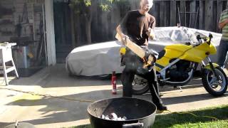 Firing up a charcoal BBQ with liquid oxygen [upl. by Idnem]