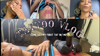 Come get my FIRST EVER tattoo w me😭 sternum area [upl. by Wanonah893]