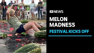 Melon skiing weighins kick off Chinchilla watermelon festival  ABC News [upl. by Katy]