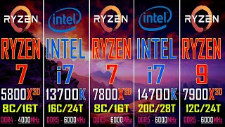 RYZEN 7 5800X3D vs INTEL i7 13700K vs RYZEN 7 7800X3D vs INTEL i7 14700K vs RYZEN 9 7900X3D [upl. by Yllek]