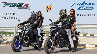 Yamaha FZS V4 Vs Pulsar N160  Drag Race  Amazing Results  Bajaj Vs Yamaha [upl. by Neenahs814]