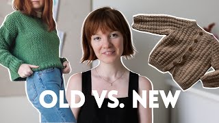 Comparing my first sweater with my most recent cast off  encouragement for beginner knitters [upl. by Bortman524]