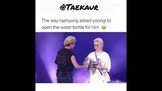 tae asking yoongi to open water bottles for him💜😍🥺 so cute [upl. by Yesiad]