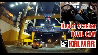 NEW Kalmar KMOTION Reach Stacker at work OPERATORS VIEW DUAL CAM discharging twin 20quot container [upl. by Pohsib296]