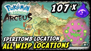 All 107 Wisp Locations  Pokemon Legends Arceus  Spiritomb Location [upl. by Zumwalt604]