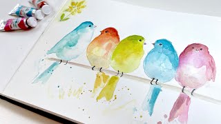 How to Paint Cute and Colorful Watercolor Birds  Easy Greetings Card Idea  Step by Step Tutorial [upl. by Lynus]