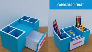 DIY Desktop Organizer by cardboard  Pen Holder organizer  Cardboard Craft [upl. by Kulda]