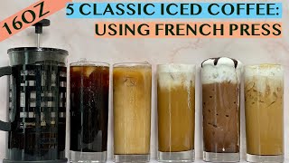 5 EASY COFFEE RECIPES USING FRENCH PRESS AMERICANO LATTE CAPPUCCINO MOCHA CARAMEL MACCHIATO [upl. by Annor]