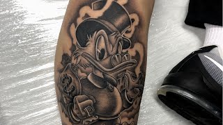 Scrooge McDuck Tattoo  Real Time and Time Lapse Disney Cartoon Character Anime black and grey [upl. by Vinna]