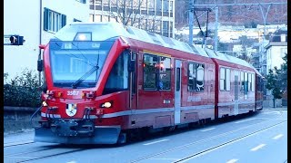 Switzerland Trains running on the streets in Chur [upl. by Ayin806]