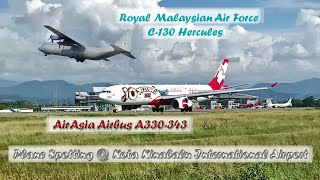 Plane Spotting  Kota Kinabalu Intl Airport RMAF C130  AirAsia A330343 10Year Xciting Livery [upl. by Adali]