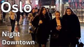 Oslo Norway  Night Downtown  4K  Night Walking Tour [upl. by Ecnaret]