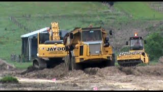 Earthworks from KOMATSU PC220LC  VOLVO A25C  BOMAG BW211PD [upl. by Llemej]