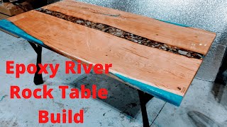 Epoxy River Dining Table Build How To  How to resin stones in epoxy resin [upl. by Anialram812]