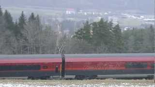 Railjet Züge der ÖBB auf den Weg nach PayerbachReichenau am Semmering im Winter [upl. by Elwee]