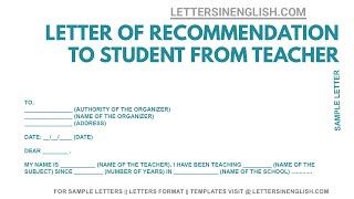 Recommendation Letter for Student from Teacher – Recommendation Letter Sample  Letters in English [upl. by Busch155]