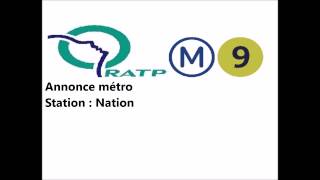 RATP  annonce station  Nation métro 9 [upl. by Ozner853]