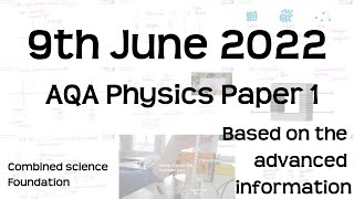 AQA Physics Paper 1 Revision  9th June 2022  GCSE Combined Science Foundation Exam [upl. by Latin]