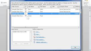 Select Recipients to Include in a Mail Merge  Word 2010 [upl. by Luane]