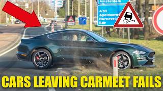 Cars Leaving Carmeets  BEST OF FAILS CLOSE CALLS ALMOST CRASHES BMW M Audi RS Mustang AMG Etc [upl. by Penni]