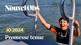 Anne Hidalgo se baigne dans la Seine à J9 des JO de Paris 2024 [upl. by Kingsbury]