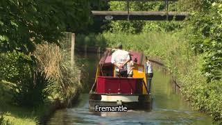 Canal Boat  Llangollen Canal  Wrexham  village of Trevor Fremantle stock footage  E19R50 012 [upl. by Behl]