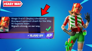 How to EASILY Deploy a beacon at Krampus’s present stash for the Ship It Express team Fortnite [upl. by Rentschler782]