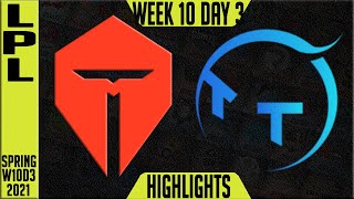 TES vs TT Highlights ALL GAMES  LPL Spring 2021 W10D3  Top Esports vs TT [upl. by Tlevesoor]