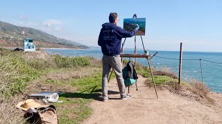 PLEIN AIR oil painting COASTAL TRAIL malibu california [upl. by Alyam506]