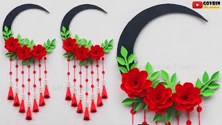 Rose paper craft wall hanging  paper flower wall decor  diy room decor  diy home decoration ideas [upl. by Hittel998]