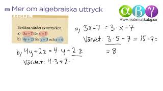 G 35 Mer om algebraiska uttryck [upl. by Anolahs315]