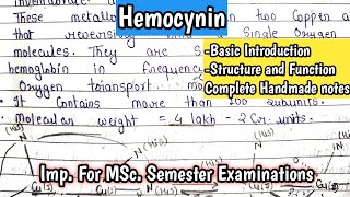 HEMOCYANIN  Deoxyhemocynin and Oxyhemocynin  Bioenergetics  complete handmade notes for MSc [upl. by Luamaj]