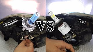 HALOGENA VS LED│INSTALAR BOMBILLA LED H4 EN FAROS DE COCHE [upl. by Asille]