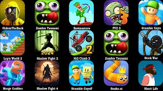 PVZ 3BowmastersZombie TsunamiShadow Fight 2Stumble GuysHill Climb Racing 2SnakeIoStick War [upl. by Caresse]