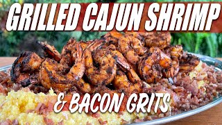 GRILLED CAJUN SHRIMP on BACON GRITS  Recipe  BBQ Pit Boys [upl. by Brightman406]