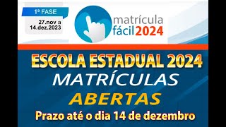 COMO FAZER A MATRICULA ESCOLA ESTADUAL 2024 matrícula fácil [upl. by Pudens237]