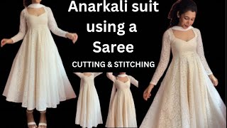 ANARKALI DRESS USING MEESHO SAREE CUTTING AND STITCHING [upl. by Fred]