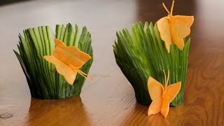 How To Make A Carrot Butterfly And Cucumber Fans Garnish [upl. by James]