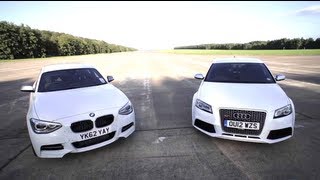 BMW M135i v Audi RS3 Road Track Dragrace  CHRIS HARRIS ON CARS [upl. by Sudaorb]