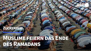 Muslime feiern Ende des Fastenmonats Ramadan  AFP [upl. by Andie]