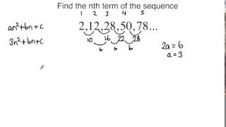 Level 2 Further Maths GCSE  Nth term of a quadratic sequence [upl. by Atnima825]