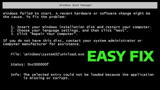 How To Fix Windows Boot Manager Failed to Start [upl. by Tilford]