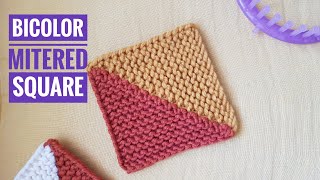 How to Loom Knit a Bicolor Mitered Square DIY Tutorial [upl. by Ahsienor]